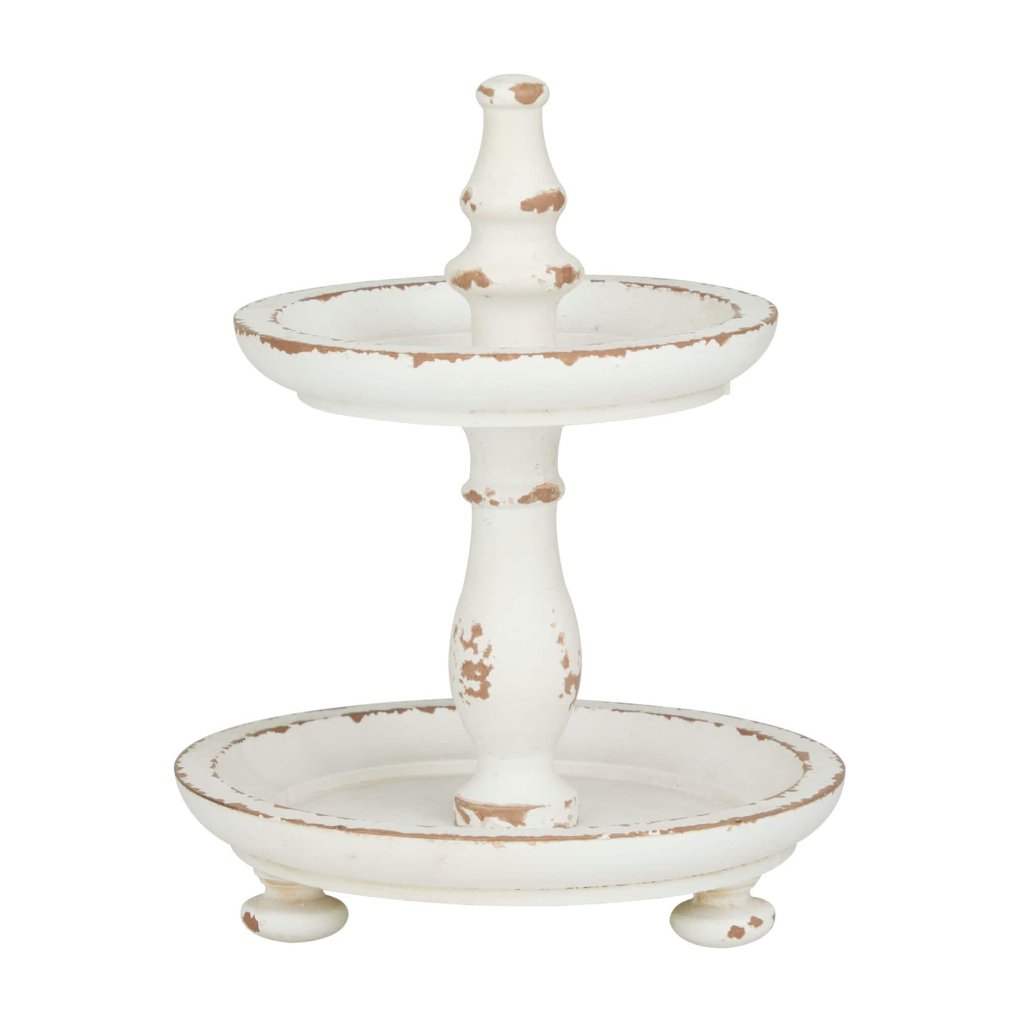 White Wood Country Cottage Tiered Server 10" x 8" x 8"